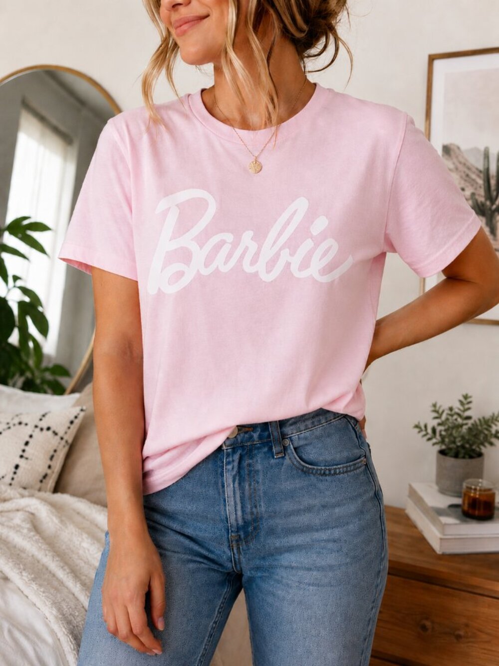 Barbie Women's Graphic T-Shirt Size Medium Pink Logo Tee Grayson Threads NWT